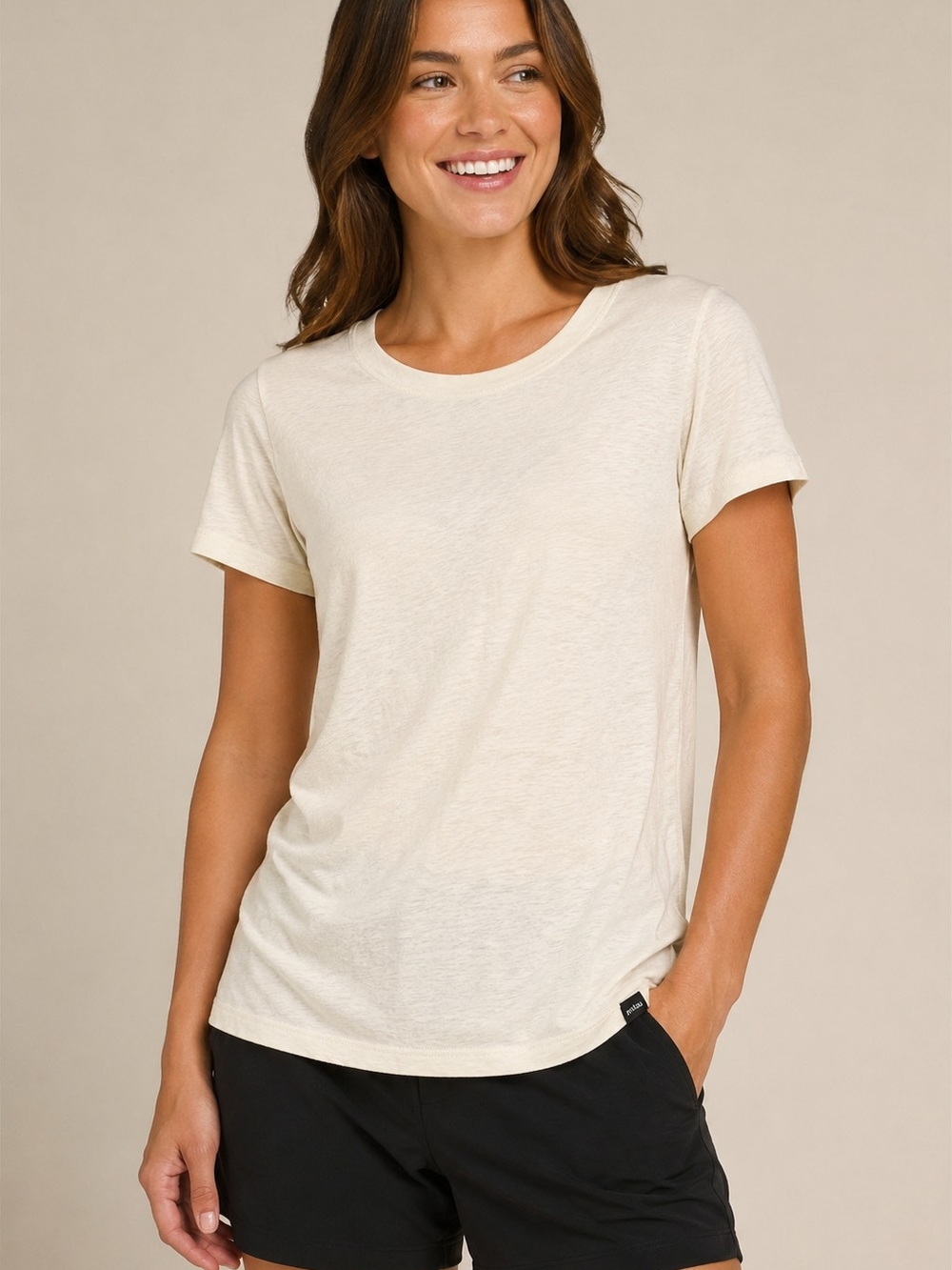 prAna Women's Short Sleeve Crew Neck T Shirt Cream Off White Lightweight Size L